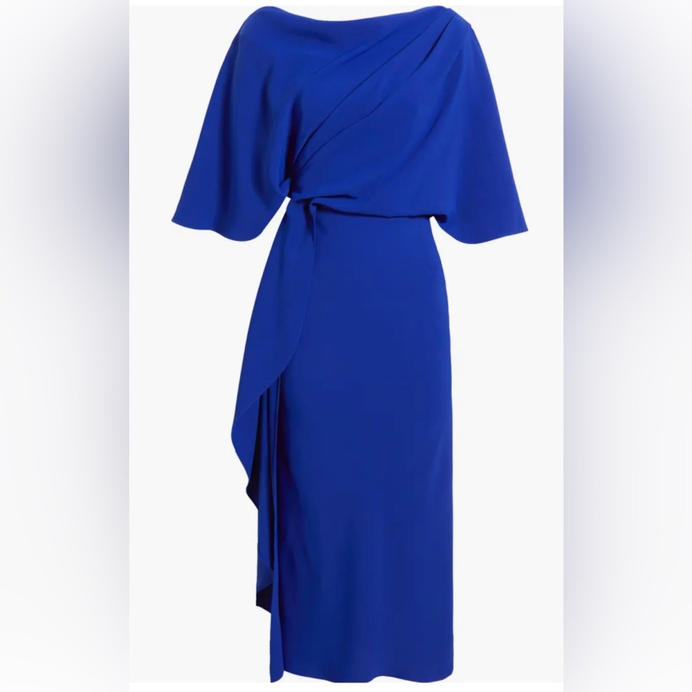 Amsale Cobalt One-Shoulder Draped Midi Dress